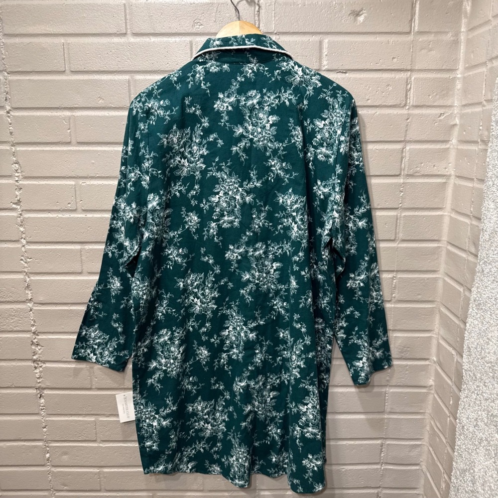 Charter Club Intimates Nightshirt Flannel Green Floral Cotton Button Front NWT L - Picture 5 of 16